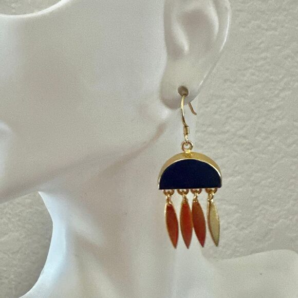 14k Gold Plated Lapis Lazuli Drop Earrings - Picture 7 of 10